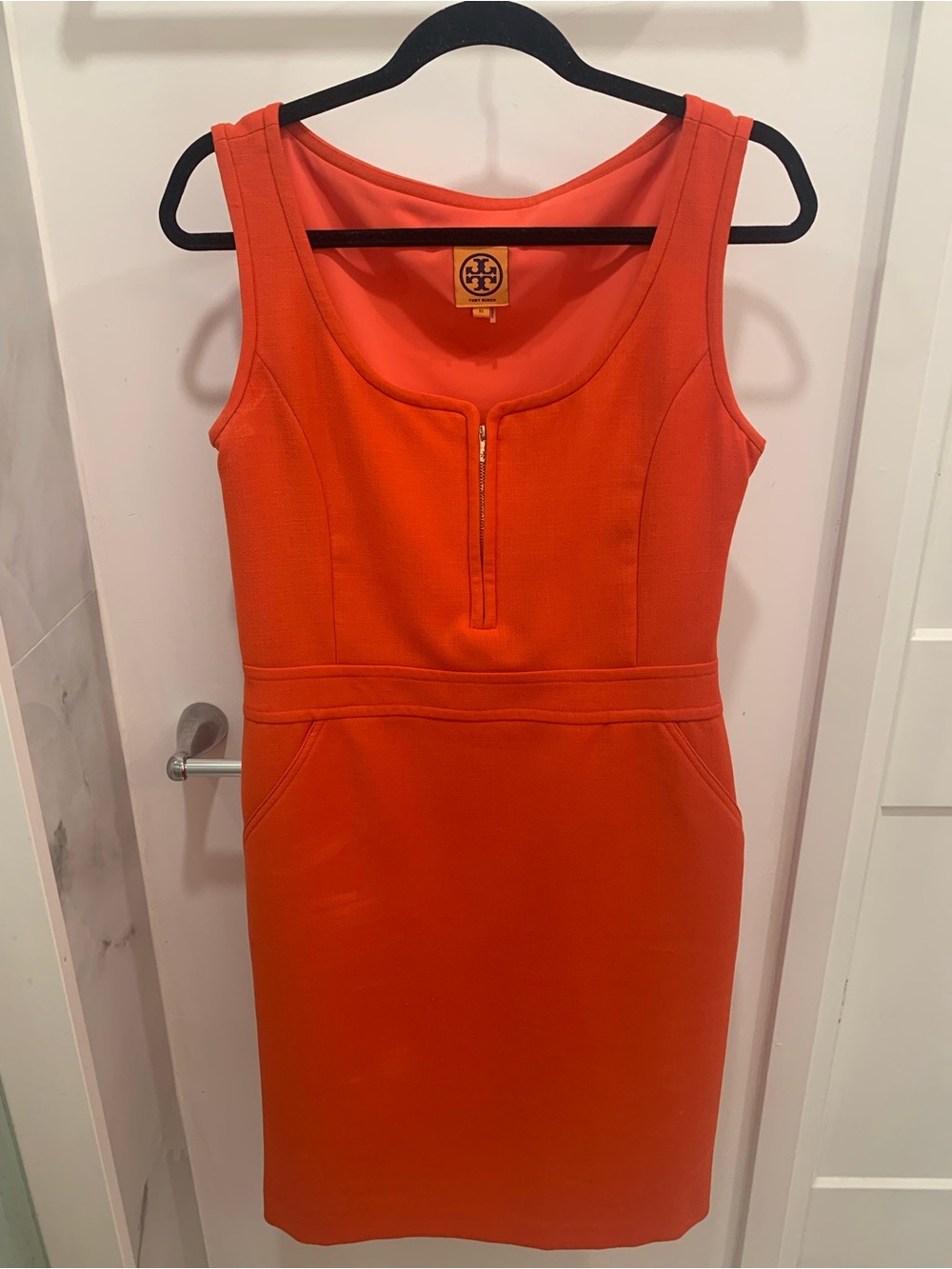🧡 Tory Burch Orange Sleeveless Zip-Front Sheath Dress Size 10 Fits Slim Fit 🧡